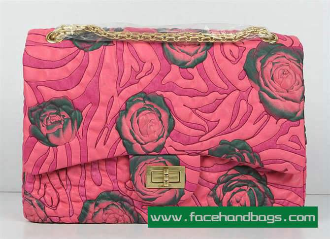 Chanel 2.55 Rose Handbag 50146 Gold Hardware-Pink Green